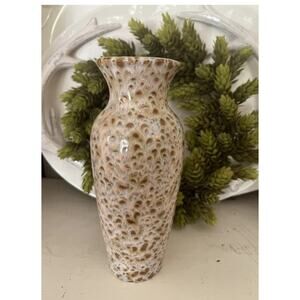 Vintage Drip Glaze Ceramic Flower Vase Birds Eye Glossy Brown Green Pottery 8”